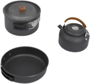 Camping Cookware Set Camping Pot Frying Pan Kettle Folded Handle Portable Camping Cooking Gear for BBQ Picnic Fishing Kitchen