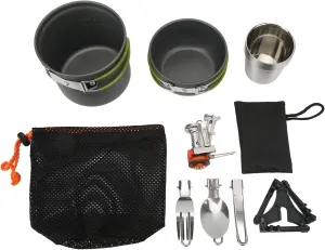 Camping Cookware Set Multifunctional Outdoor Portable Picnic Cooking Stove Pot Folding Spoon Fork Set Lightweight Durable Aluminum Alloy for Camping Hiking