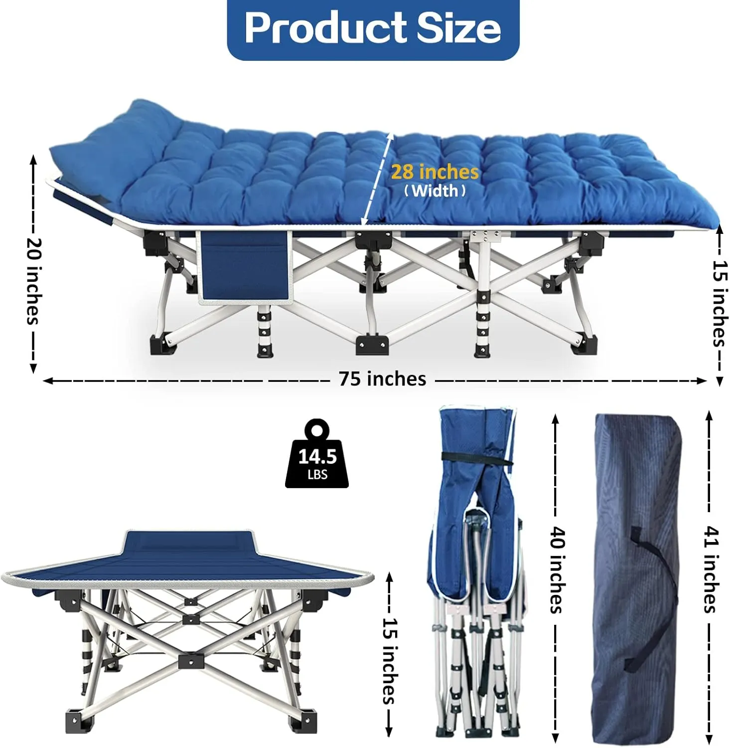 Camping Cot 2 Pack with Comfortable Mattress Cots for Sleeping with Pad Heavy Duty Camping Bed 2 Person Sleeping Cot Include Carry Bag Camping Cots for Adults Vacation Outdoor