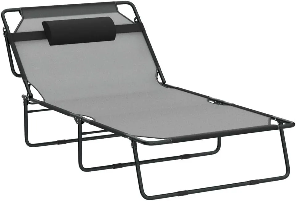 Camping Cot, Adjustable 4-Position Adults Reclining folding Chaise with Pillow, Outdoor portable Lounge Chair Sleeping Cots Bed, Perfect for Camping, Pool, Beach, Patio