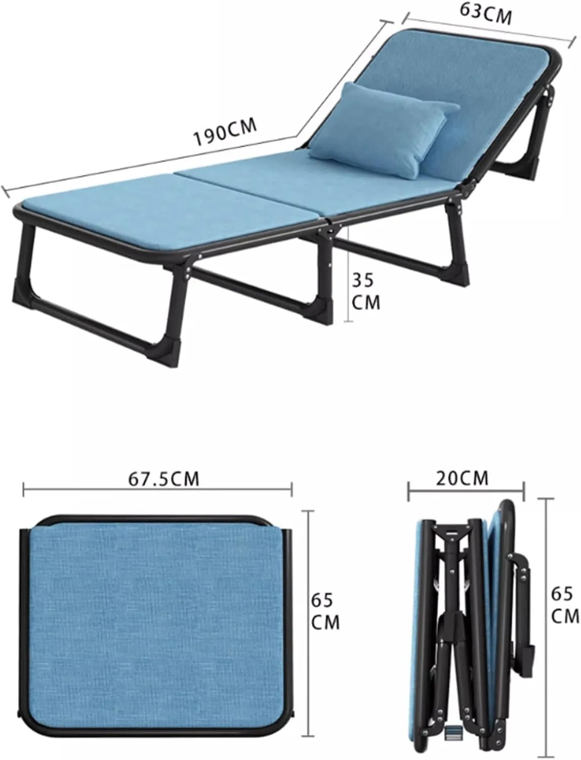 Camping cot Camping Cot Adjustable 6-Position Folded Bed Portable Rollaway Bed with a Pillow   dust Cover for Guest Room, Small Apartment Folding cot