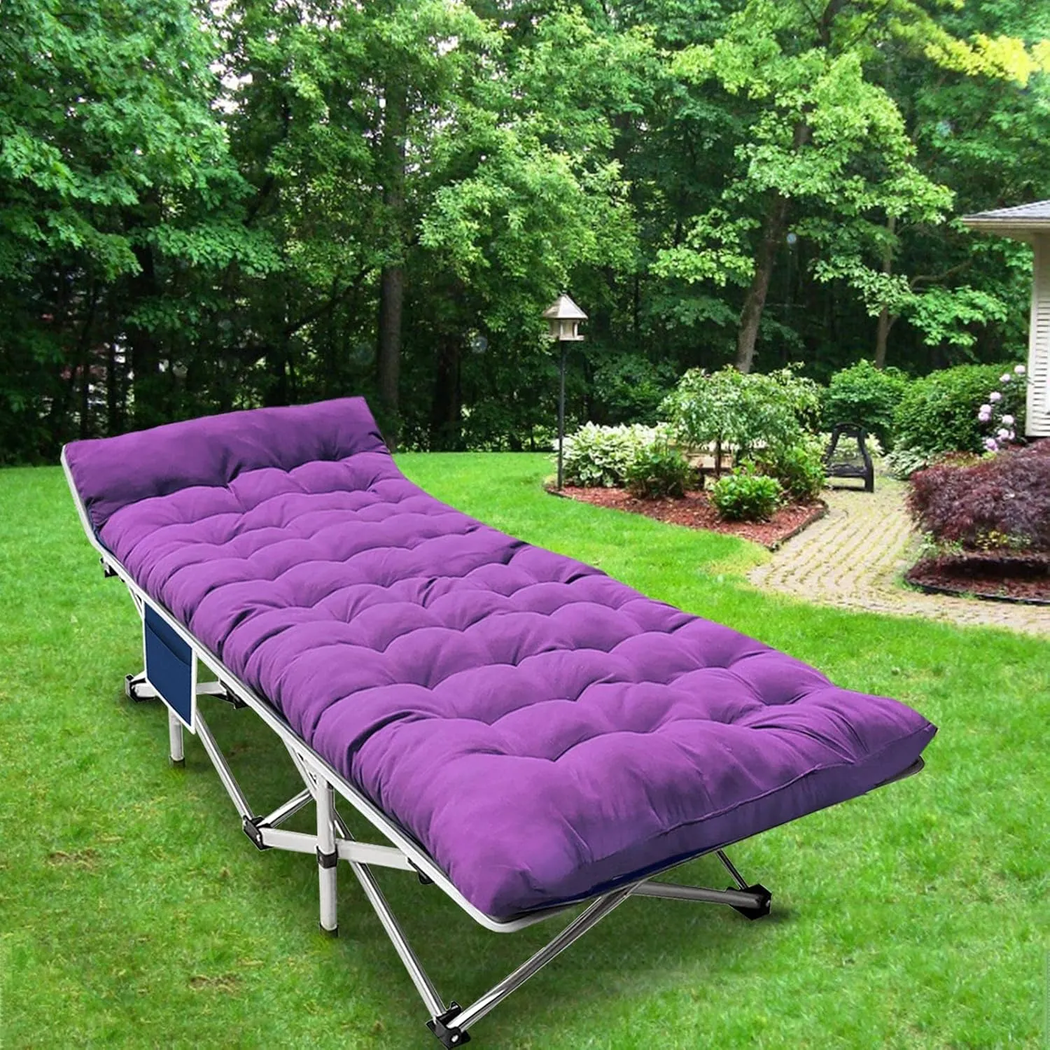 Camping Cot Cots for Sleeping with Mattress Cots for Camping for Adults with Camfortable Pad Heavy Duty Camping Bed with Carry Bag Folding Cot for Hiking Home Office Nap and Vacation