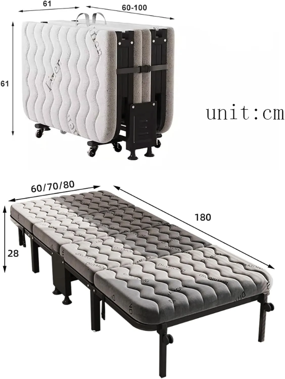 Camping cot Folding Bed with Mattress Twin Folded Bed Portable Rollaway Bed Space-Saving for Easy Storage for Guest Room, Small Apartment Folding cot
