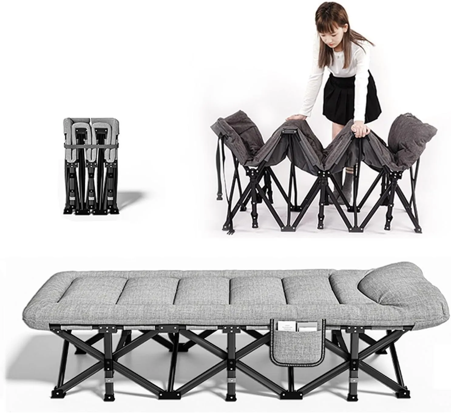 Camping Cot for Adults, Comfortable Heavy Duty Guest Bed with Pad and Pillow, Camping Bed Folding Cot with Carry Bag, Sleeping Cots for Home, Office,Outdoor
