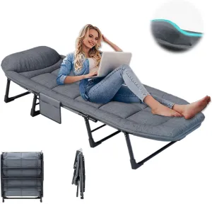 Camping Cot for Adults Folding Portable Sleeping Bed Heavy Duty Foldable Cot Max Load 500LBS Guest Bed with Buit-in Pillow for Outdoor Camping, Office, Home Nap L190CM