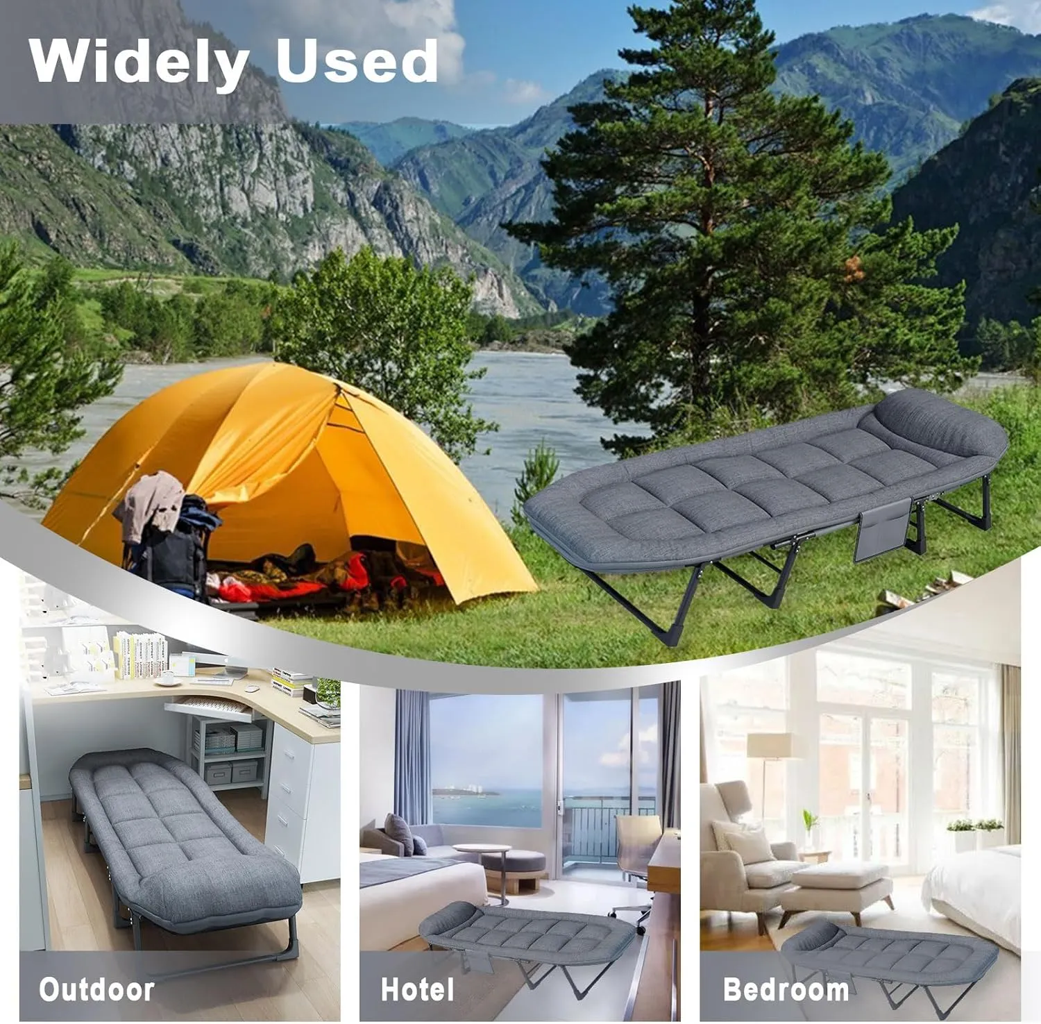 Camping Cot for Adults Folding Portable Sleeping Bed Heavy Duty Foldable Cot Max Load 500LBS Guest Bed with Buit-in Pillow for Outdoor Camping, Office, Home Nap L190CM