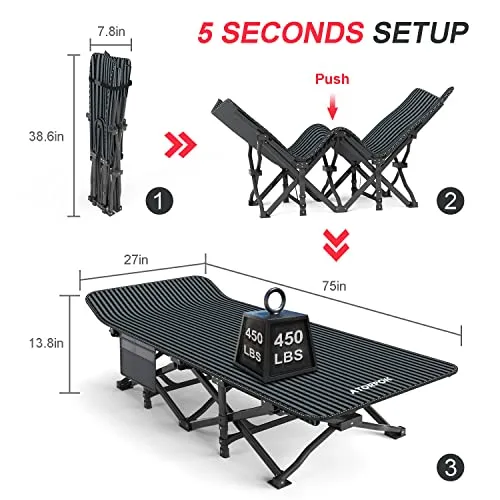 Camping Cot for Adults w/ Cushion Comfortable,Tent Folding Cot for Sleeping