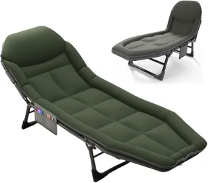 Camping Cot for Adults with Cushion, Portable Folding Camping Cot, 5-Position Folding Chaise Lounge Chairs(A)