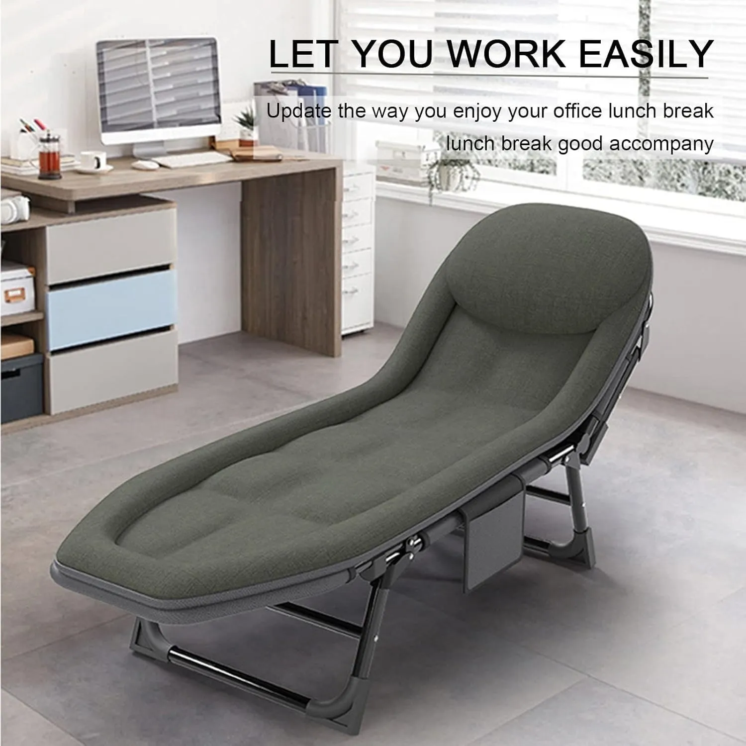 Camping Cot for Adults with Cushion, Portable Folding Camping Cot, 5-Position Folding Chaise Lounge Chairs(A)