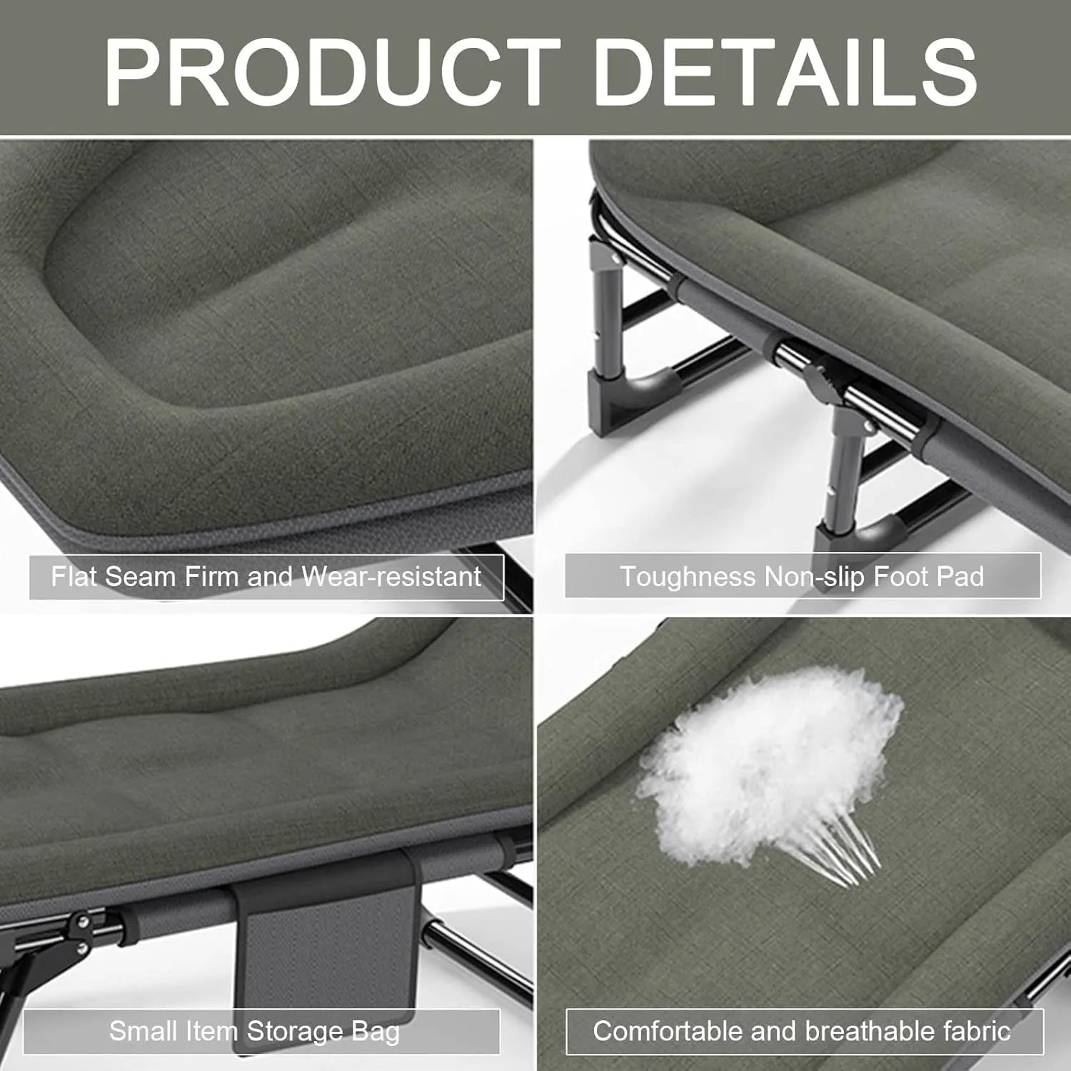 Camping Cot for Adults with Cushion, Portable Folding Camping Cot, 5-Position Folding Chaise Lounge Chairs(A)