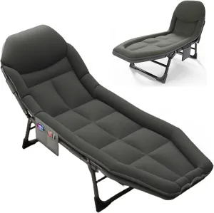 Camping Cot for Adults with Cushion, Portable Folding Camping Cot, 5-Position Folding Chaise Lounge(B)