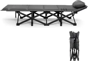 Camping Cot for Adults with Pillow, Supports 190kg/418lbs, Portable Folding Bed for Sleeping, Lightweight Camping Cots for Outdoor Travel Camp Beach Vacation(190*71*36cm/74.8*28*14.2in)