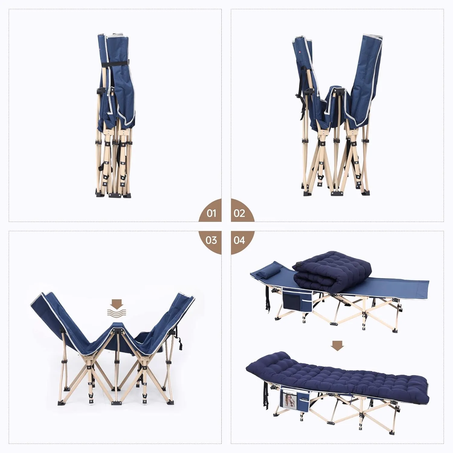 Camping Cot, Heated Camping Cot Folding Cot for Adults with Heated Mattress, Folding Bed, Carry Bag, Pillow & Side Mesh Holders Holds Weights Up to 500Lbs (Set of 1 Blue)