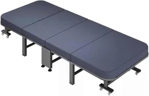 Camping Cot Metal Frame Folding Camping Bed with Wheels Lounge Chair W/Latex Mattress Load 495lbs Sleeping Cots for Adults