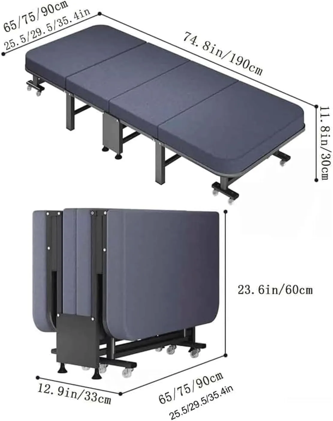 Camping Cot Metal Frame Folding Camping Bed with Wheels Lounge Chair W/Latex Mattress Load 495lbs Sleeping Cots for Adults