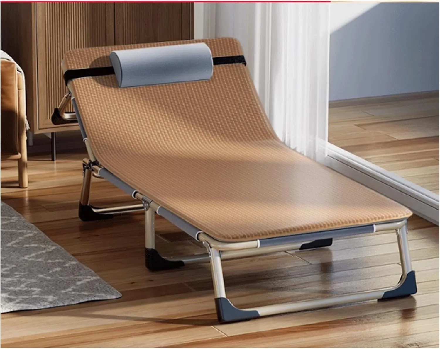 Camping cot Portable Camping Cot Space-Saving Folding Cot for Office Nap Beach Vocation and Home Lounging with Cooling Mat and Headrest Folding cot