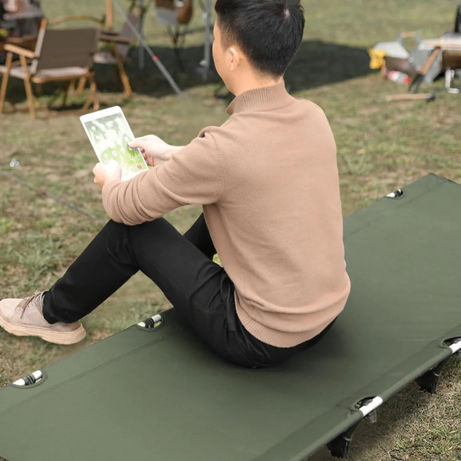 Camping Cot, Portable Folding Bed for Adults Kids with Carry Bag, 5 Stabilizers, Heavy Duty Cot for Outdoor, Tent, Backpacking, Travel, Easy Setup, Supports 330lbs Khaki