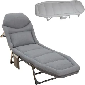 Camping Cot, Portable Folding Outdoor Bed, 5Position Adjustable Backrest, Outdoor Lounge Chairs Perfect for Camping, Beach, Travel, Home Office Lunch Break
