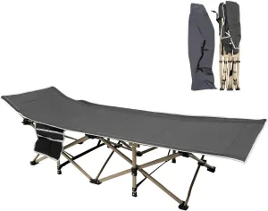Camping Cot, Portable Folding Outdoor Bed with Carry Bag for Adults Kids, Great for Camping, Lounging, & Elevated Sleeping, Cot Sleeping Cot Load Capacity 617.29LBS, Grey