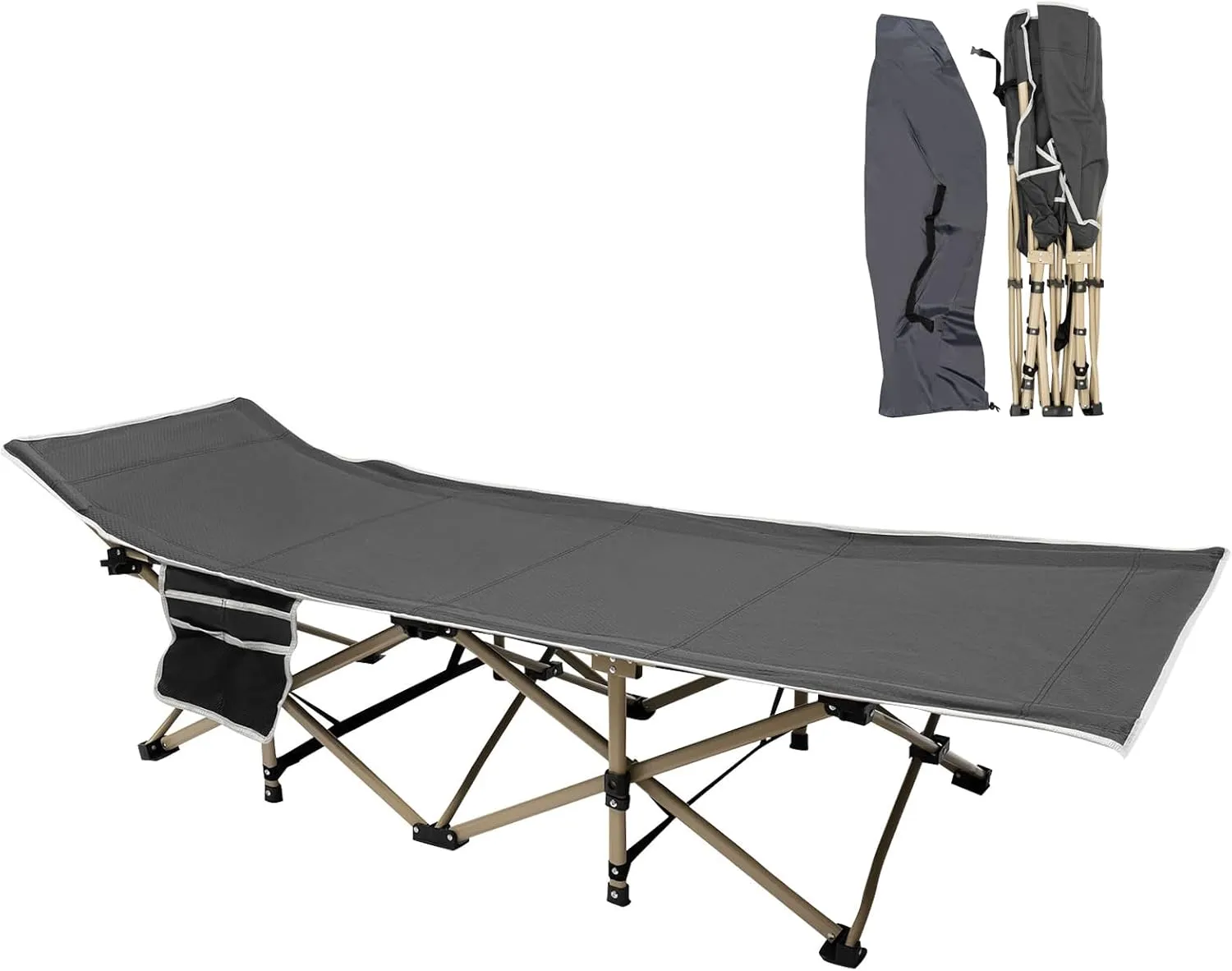 Camping Cot, Portable Folding Outdoor Bed with Carry Bag for Adults Kids, Great for Camping, Lounging, & Elevated Sleeping, Cot Sleeping Cot Load Capacity 617.29LBS, Grey
