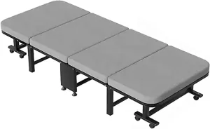 Camping Cot Sponge Folding Camping Bed Portables Lounge Chair W/Mattress and Wheel Load 550lbs Sleeping Cots for Adults