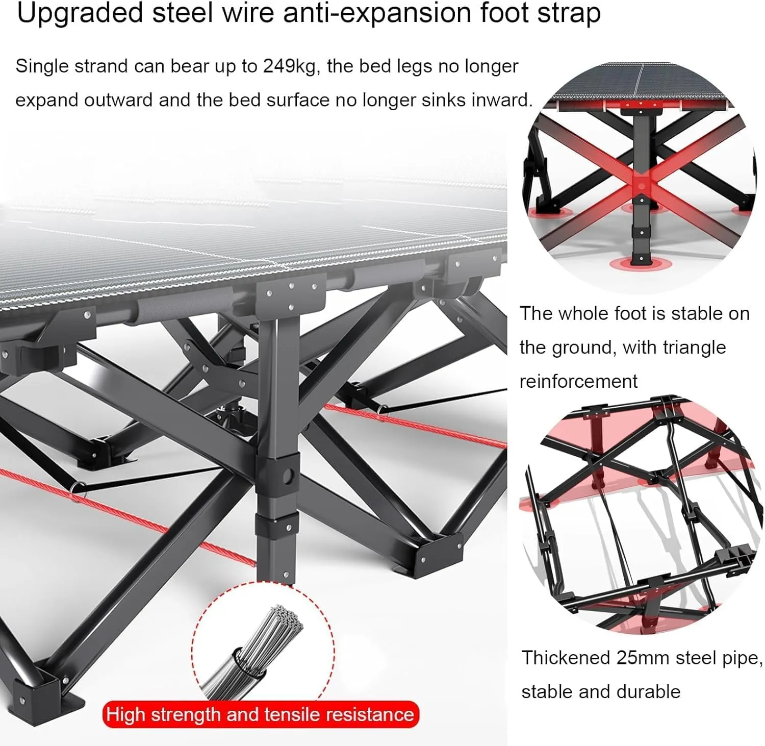 Camping Cot Striped Oxford Cloth Folding Camping Bed with 4d Pillow Sleeping Cots for Adults Load 249kg Portable Folding Bed