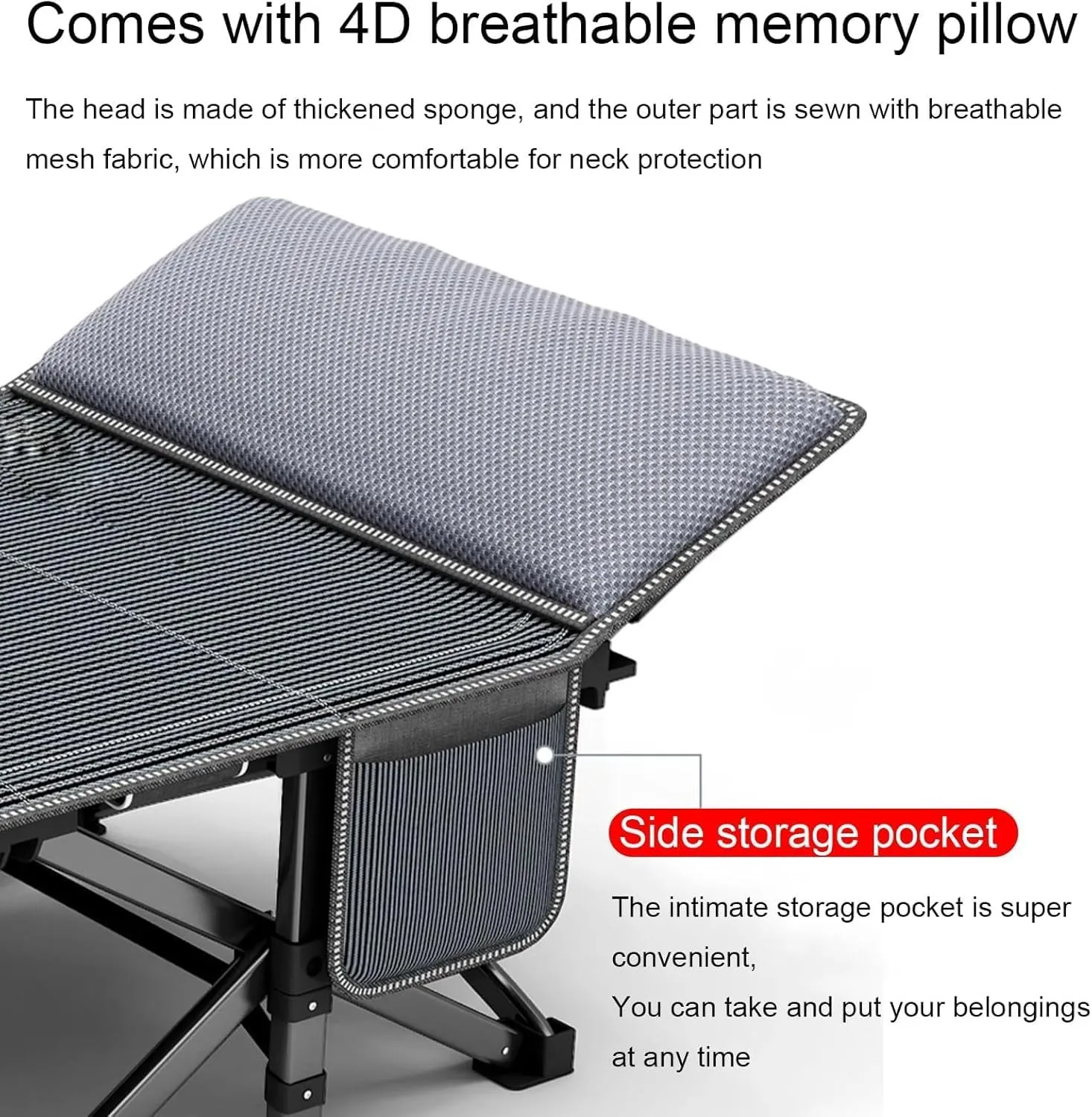 Camping Cot Striped Oxford Cloth Folding Camping Bed with 4d Pillow Sleeping Cots for Adults Load 249kg Portable Folding Bed