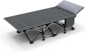 Camping Cot Striped Oxford Cloth Folding Camping Bed with 4d Pillow Sleeping Cots for Adults Load 249kg Portable Folding Bed