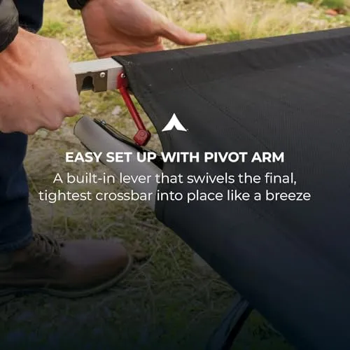 Camping Cot w/ Pivot Arm,Folding Camping Cot,Durable Heavy Duty Canvas