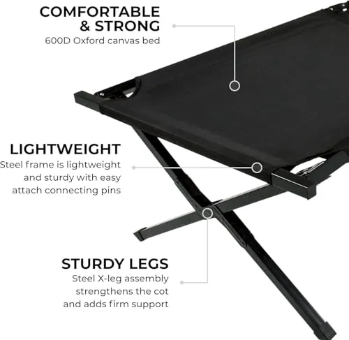 Camping Cot w/ Pivot Arm,Folding Camping Cot,Durable Heavy Duty Canvas