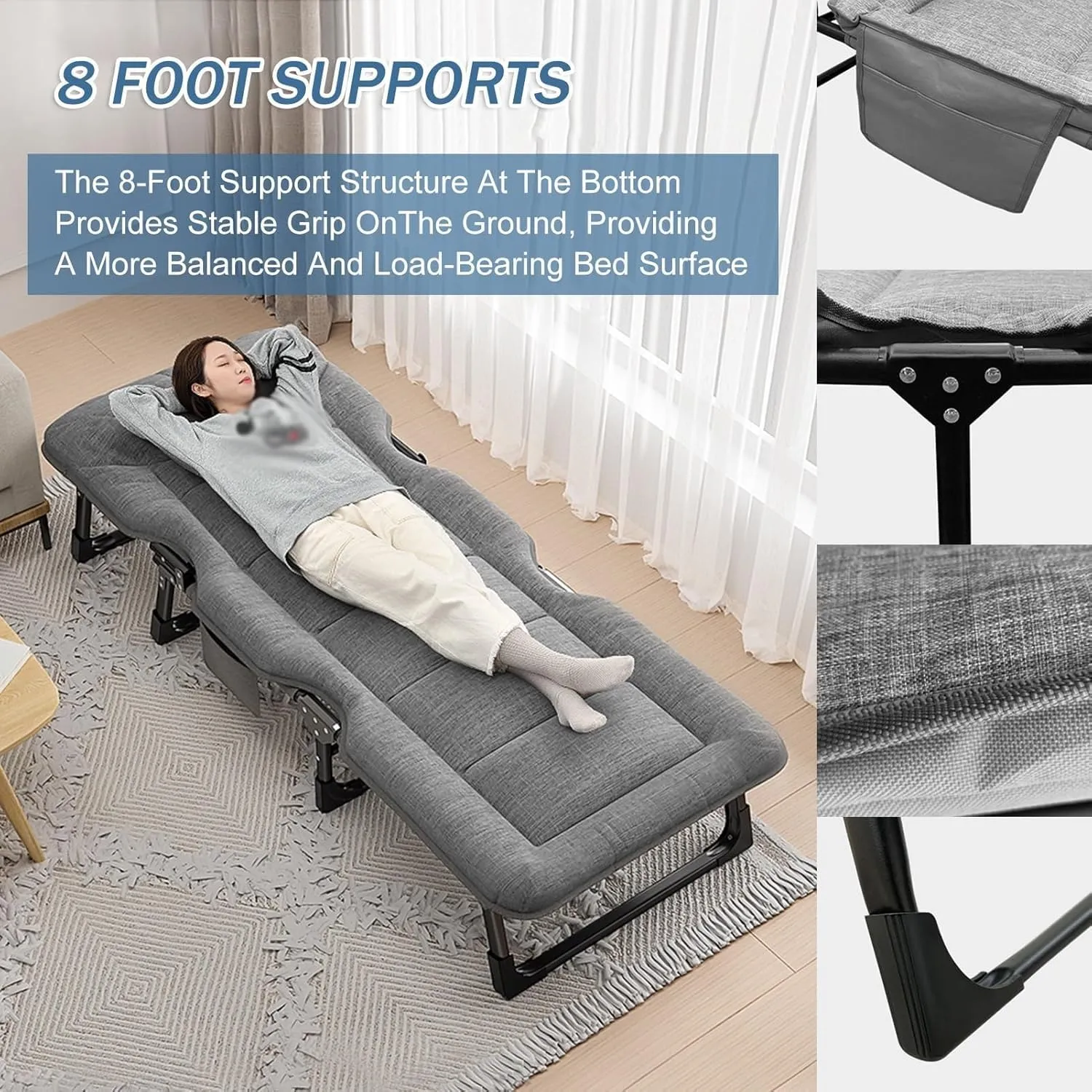 Camping Cot w/Cushion and Pillow Portable Folding Cot 27.5in Widened Bed Surface Sleeping Cot Bed for Office Rest Bed Or Outdoor Recreation