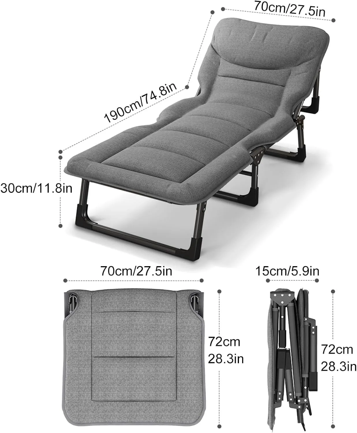 Camping Cot w/Cushion and Pillow Portable Folding Cot 27.5in Widened Bed Surface Sleeping Cot Bed for Office Rest Bed Or Outdoor Recreation