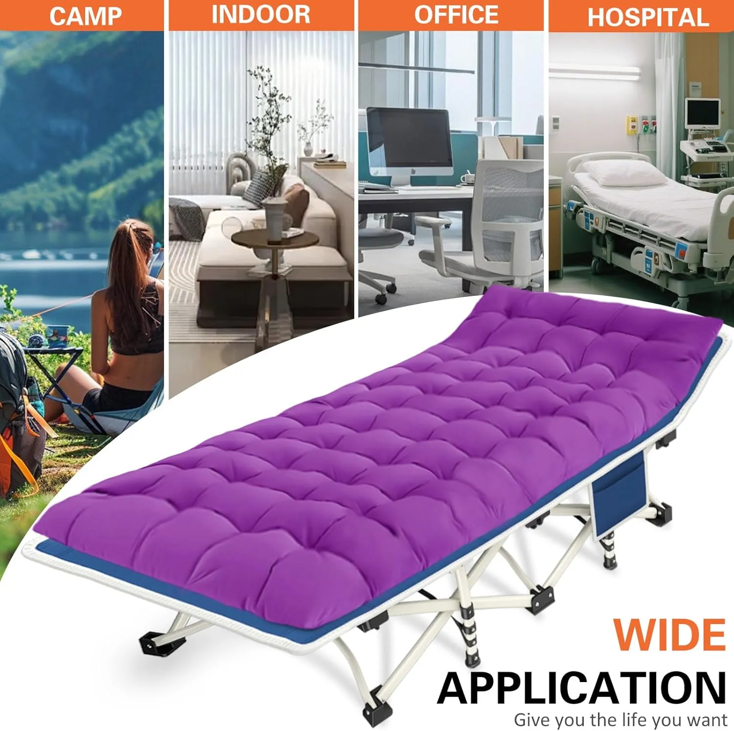Camping Cot with Comfortable Mat 2 Pack Cots for Sleeping with Pad Heavy Duty Camping Bed Sleeping Cot With Carry Bag Folding Cots for Adults Home Office Nap Vocation Outdoor Indoor Easy to Set Up