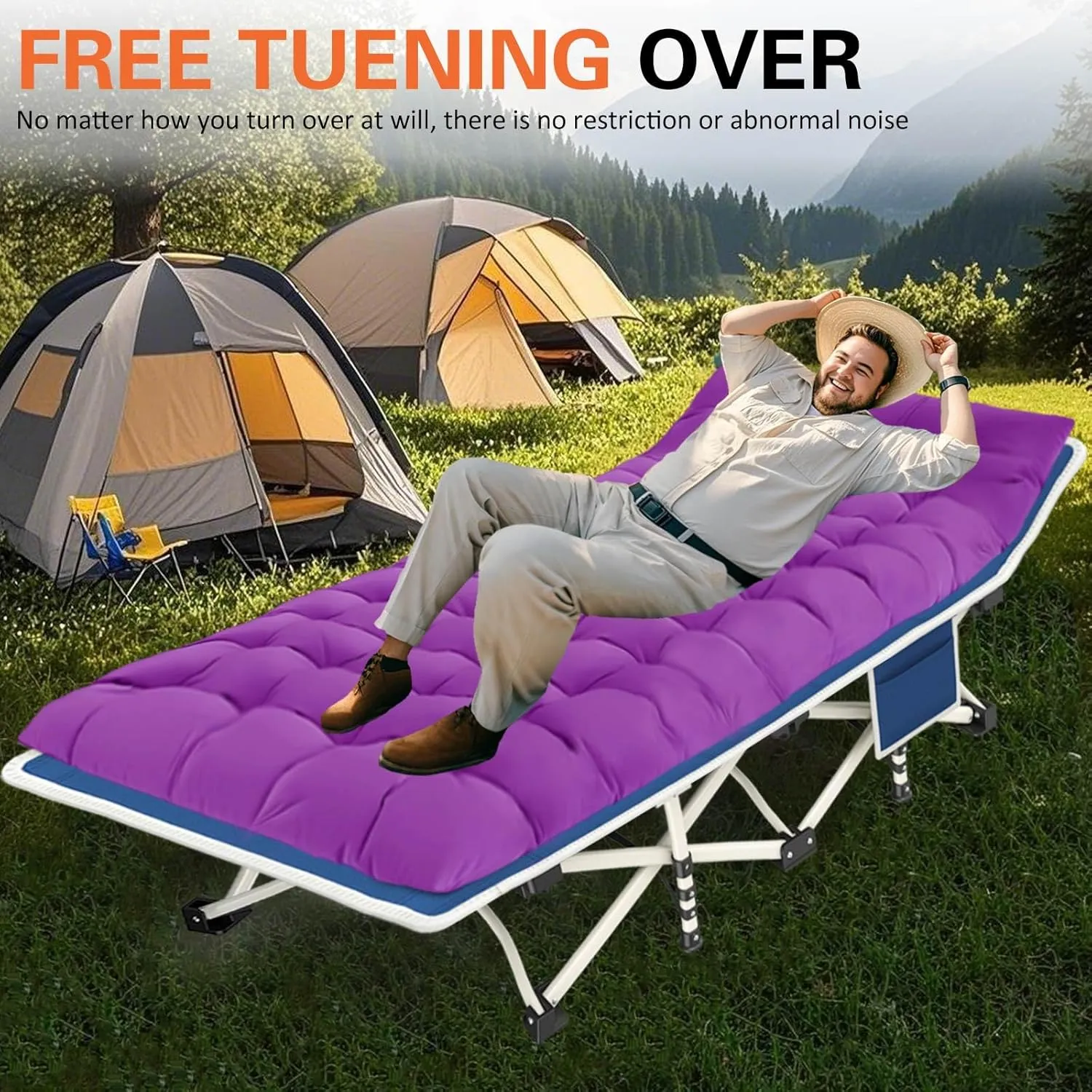 Camping Cot with Comfortable Mat 2 Pack Cots for Sleeping with Pad Heavy Duty Camping Bed Sleeping Cot With Carry Bag Folding Cots for Adults Home Office Nap Vocation Outdoor Indoor Easy to Set Up