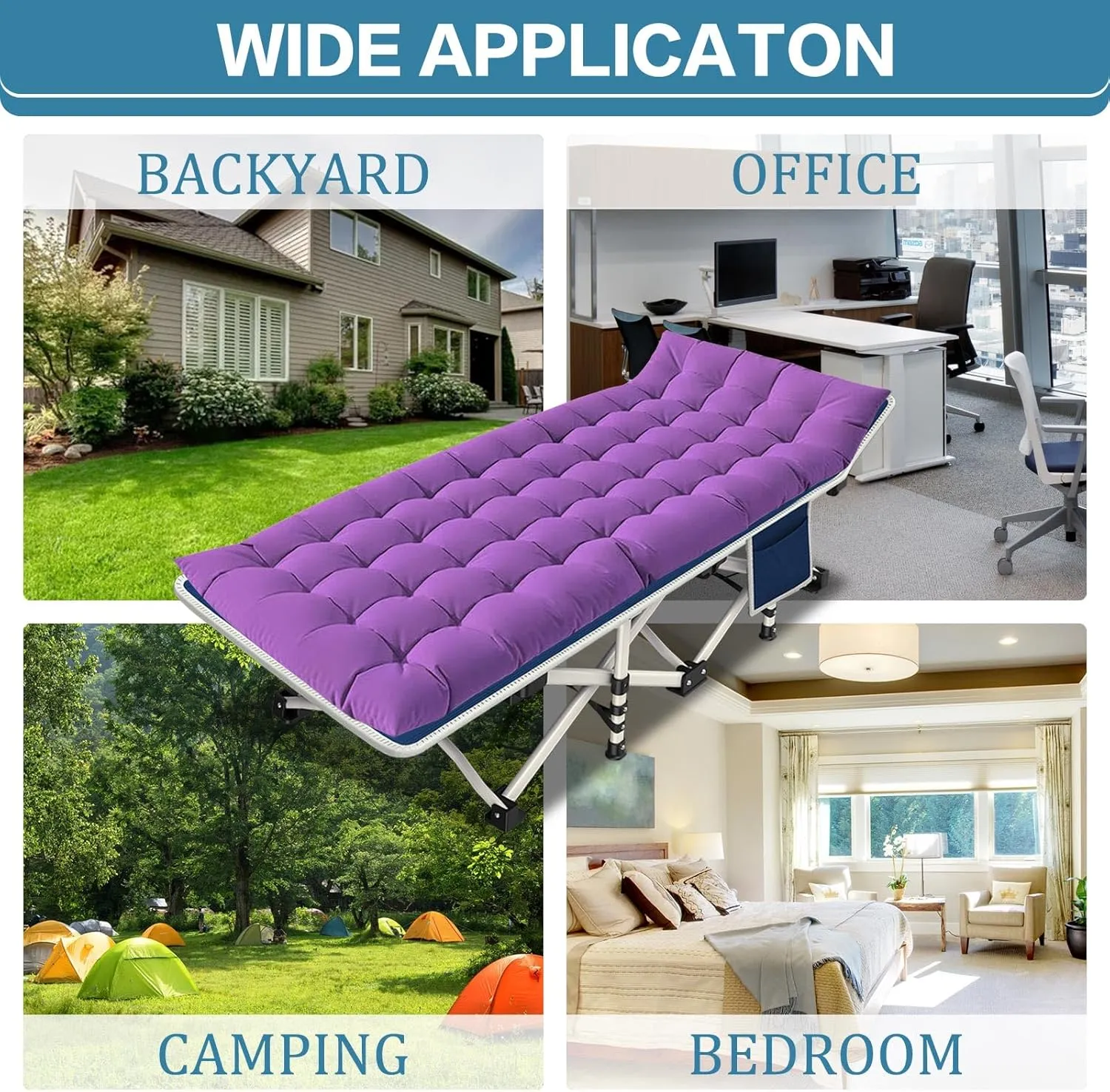 Camping Cot with Comfortable Mattress Cots for Sleeping Bed Adults Premium Fabric Camping Bed Easy Setup Folding Cot with Carry Bag for Guest Home Office Outdoor