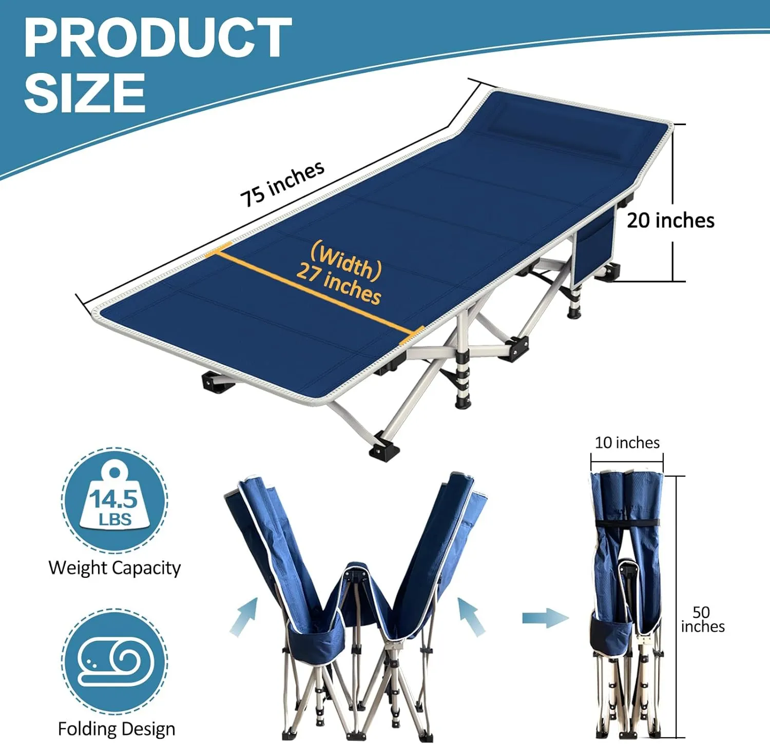 Camping Cot with Comfortable Mattress Cots for Sleeping Bed Adults Premium Fabric Camping Bed Easy Setup Folding Cot with Carry Bag for Guest Home Office Outdoor