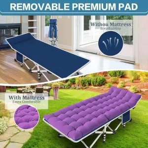 Camping Cot with Comfortable Mattress Cots for Sleeping Bed Adults Premium Fabric Camping Bed Easy Setup Folding Cot with Carry Bag for Guest Home Office Outdoor