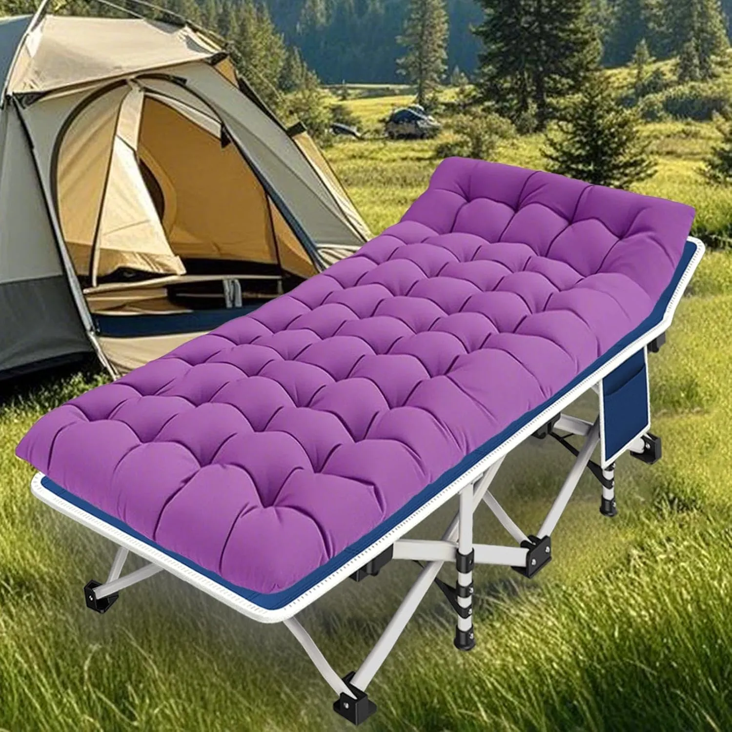 Camping Cot with Comfortable Mattress Cots for Sleeping Easy to Setup Sturdy Camping Bed Folding Cot Guest Bed with Carry Bag
