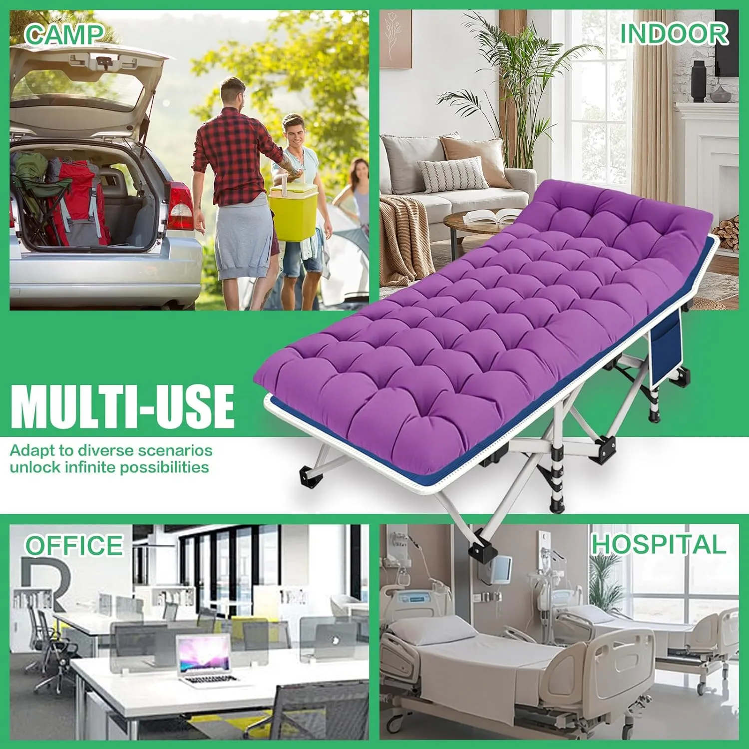 Camping Cot with Comfortable Mattress Cots for Sleeping Easy to Setup Sturdy Camping Bed Folding Cot Guest Bed with Carry Bag