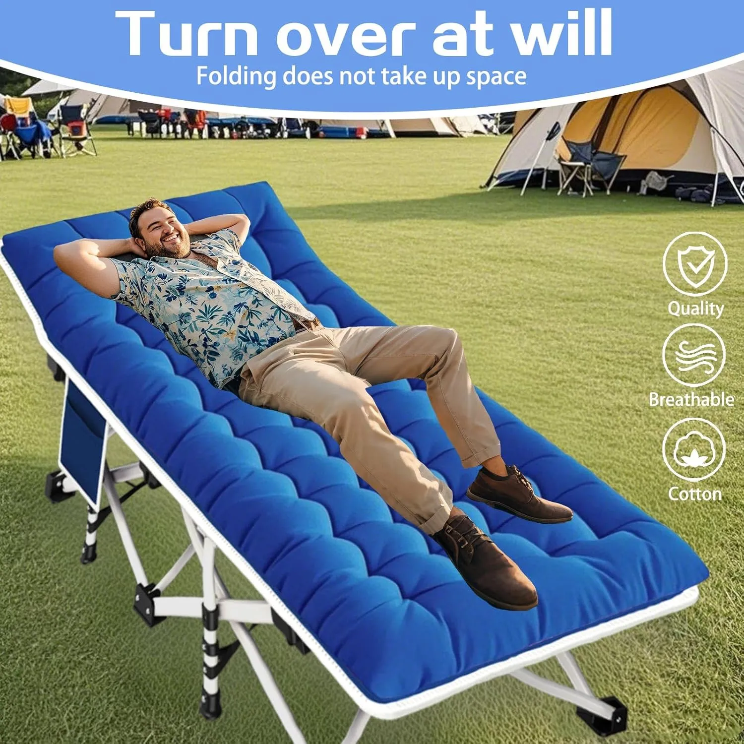Camping Cot with Comfortable Mattress Cots for Sleeping Heavy Duty Folding Cot Camping Bed Include Carry Bag for Home Travel Adults Indoor Outdoor