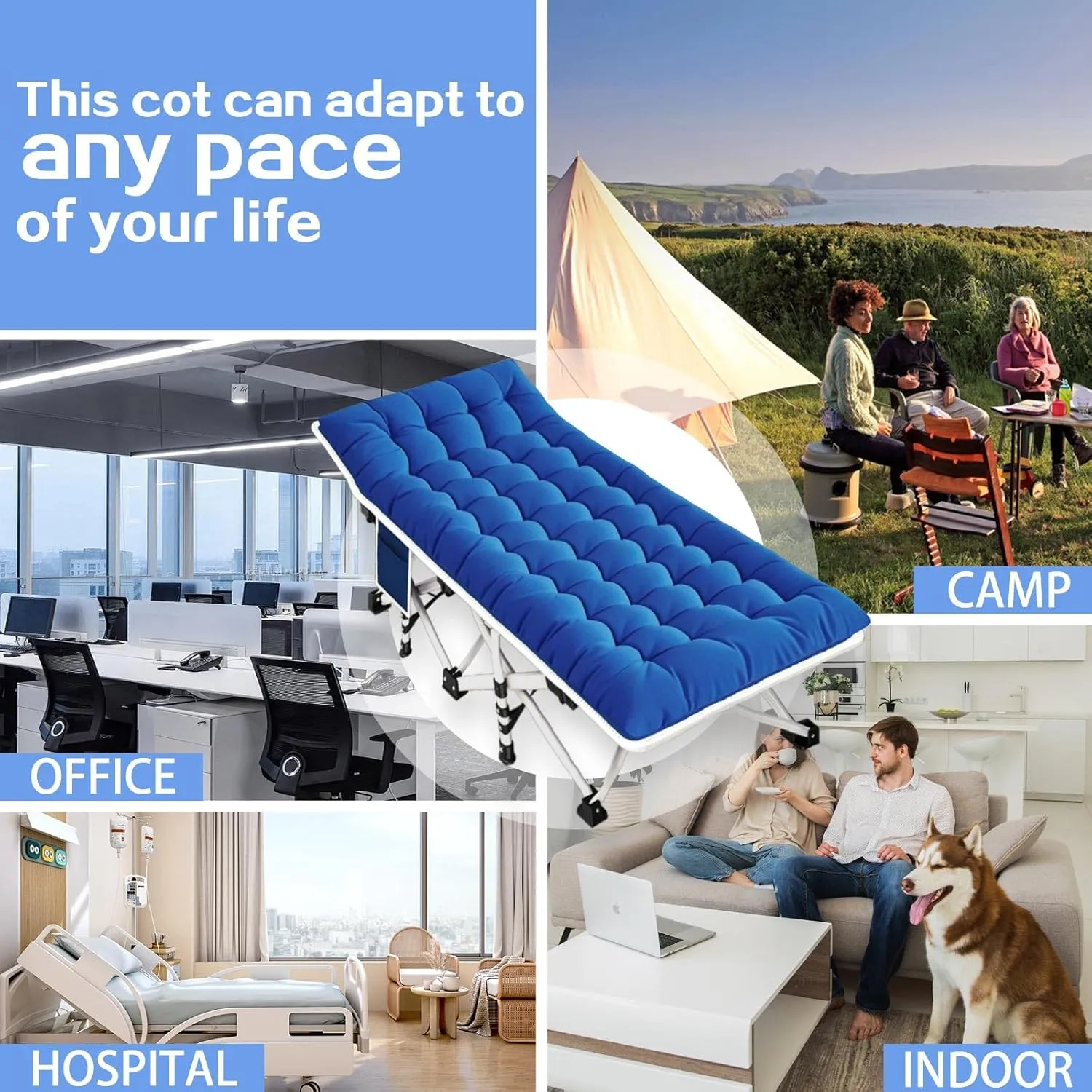 Camping Cot with Comfortable Mattress Cots for Sleeping Heavy Duty Folding Cot Camping Bed Include Carry Bag for Home Travel Adults Indoor Outdoor