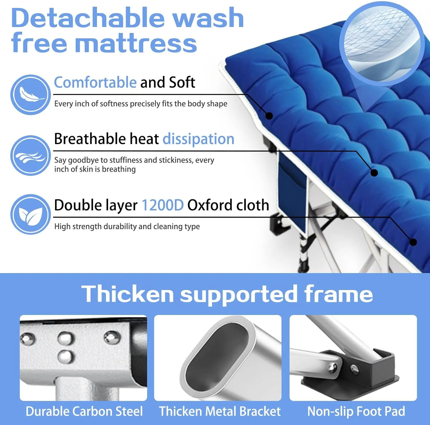 Camping Cot with Comfortable Mattress Cots for Sleeping Heavy Duty Folding Cot Camping Bed Include Carry Bag for Home Travel Adults Indoor Outdoor