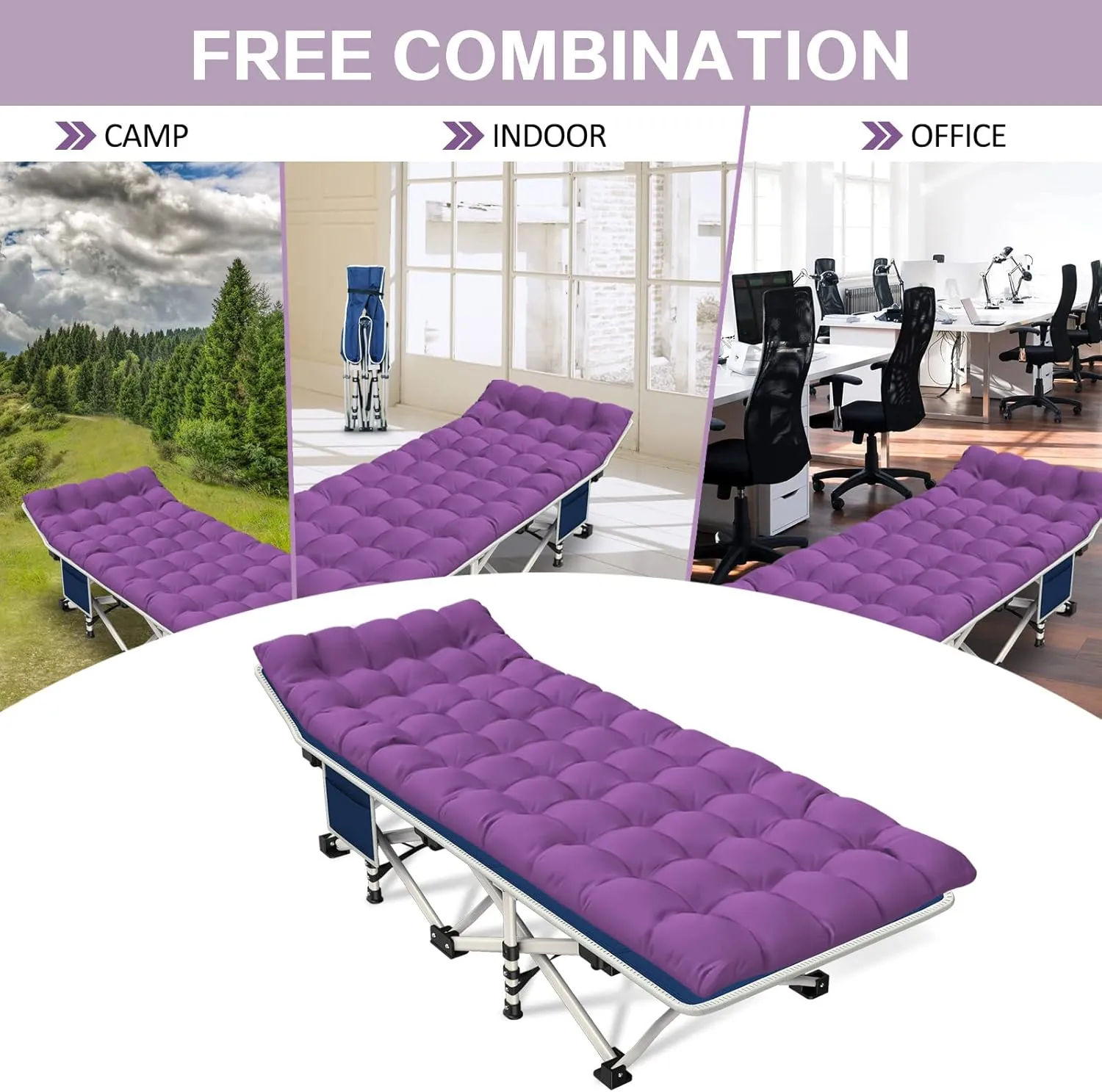 Camping Cot with Comfortable Mattress Cots for Sleeping Premium Fabric Camping Bed Easy Setup Folding Cot with Carry Bag for Guest Bed Adults Home Office Outdoor