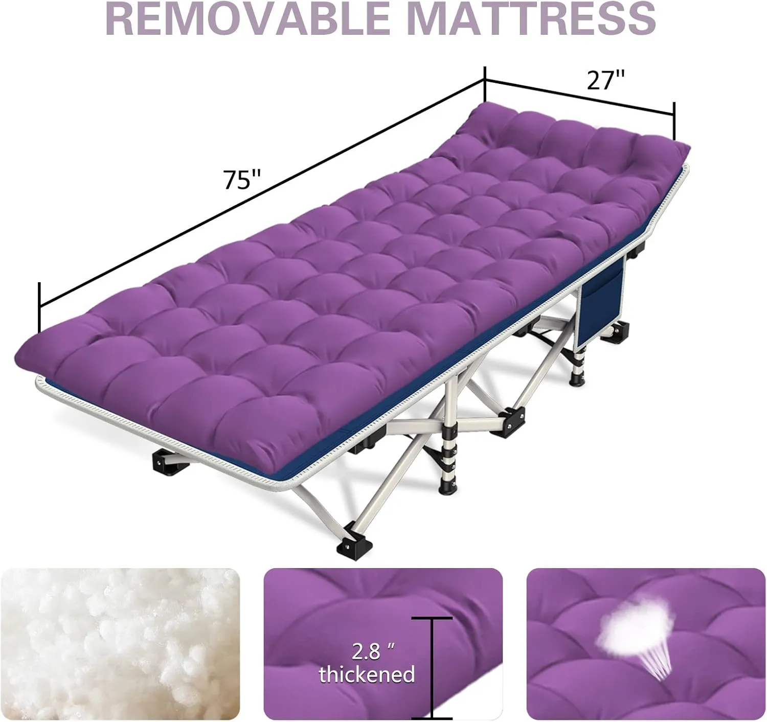Camping Cot with Comfortable Mattress Cots for Sleeping Premium Fabric Camping Bed Easy Setup Folding Cot with Carry Bag for Guest Bed Adults Home Office Outdoor