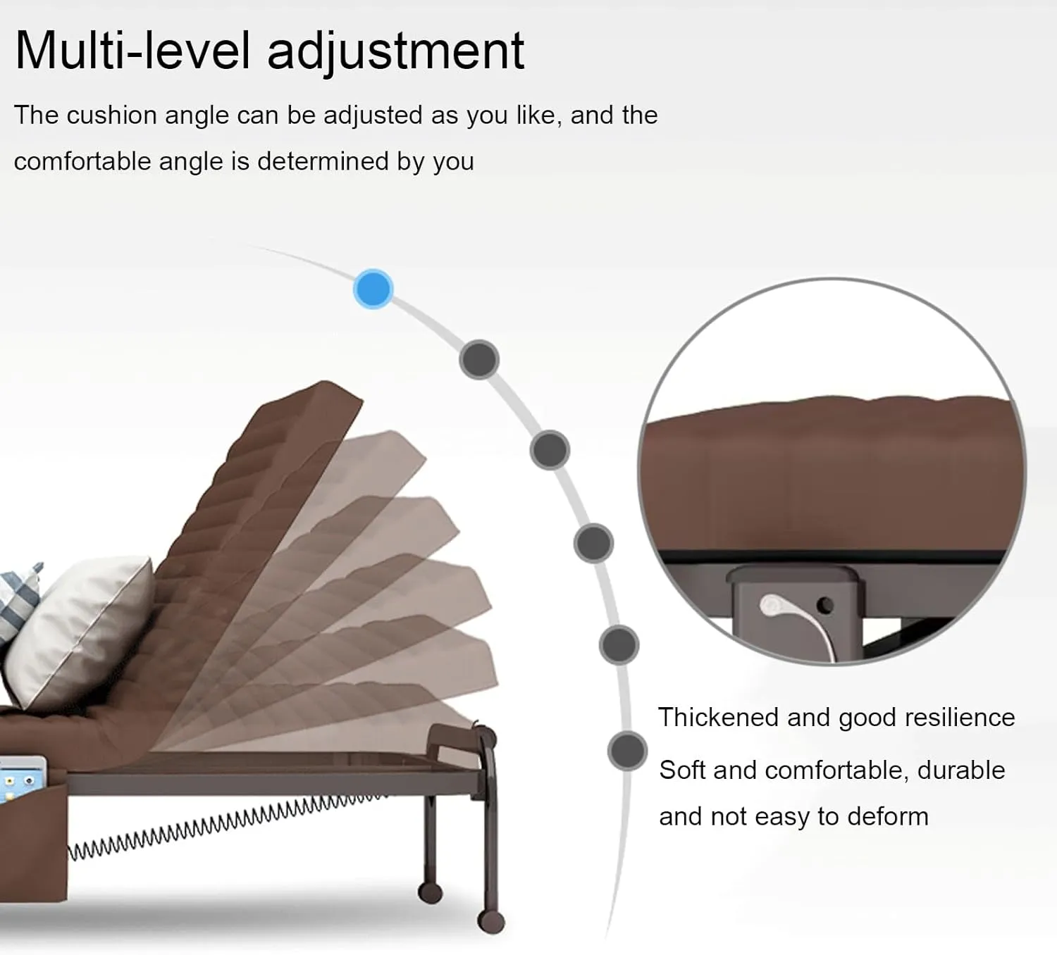 Camping Cot with Fixed Handle Camping Cots for Adults 6 Levels Adjustable with 360° Universal Roller Camping Cots Save Space(Brown)