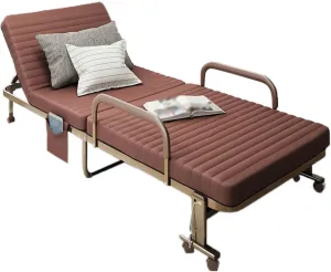 Camping Cot with Fixed Handle Camping Cots for Adults 6 Levels Adjustable with 360° Universal Roller Camping Cots Save Space(Brown)