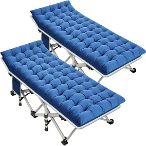 Camping Cot with Mattress Comfortable 2 Pack Sturdy Load up to 450LB Cots for Sleeping Camping Bed Folding Cot with Carry Bag for Home Office Indoor Outdoor