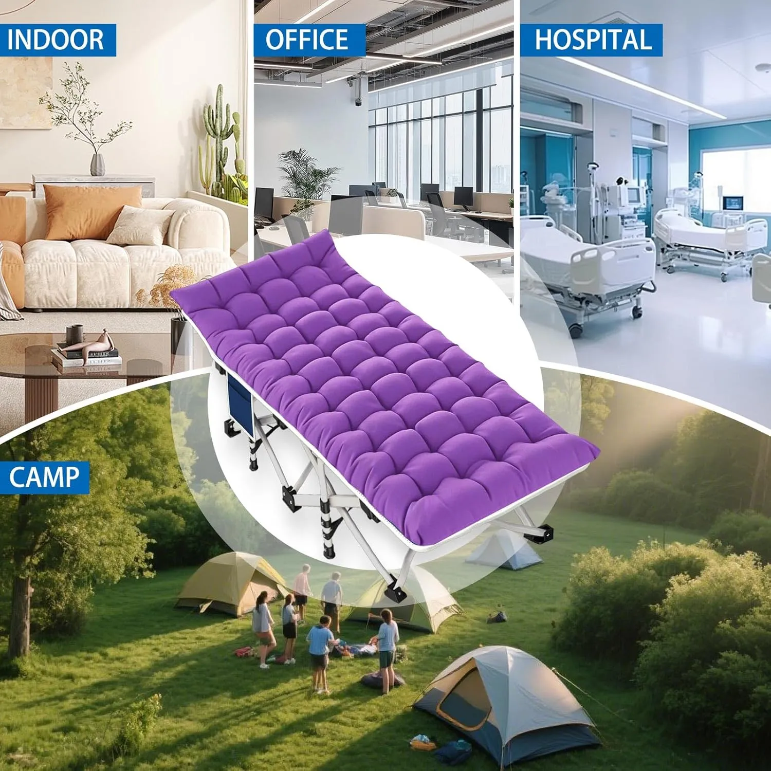 Camping cot with Mattress Comfortable Camping Cots for Adults Folding Cot with Carry Bag Guest Bed Easy to Install Indoor Outdoor