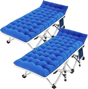 Camping Cots 2 Pack Sleeping Bed with Comfortable Mat Cots for Sleeping with Pad Heavy Duty Folding Cot 2 Person Sleeping Cot With Carry Bag Guest Cots for Adults Nap Vacation Outdoor Indoor Office