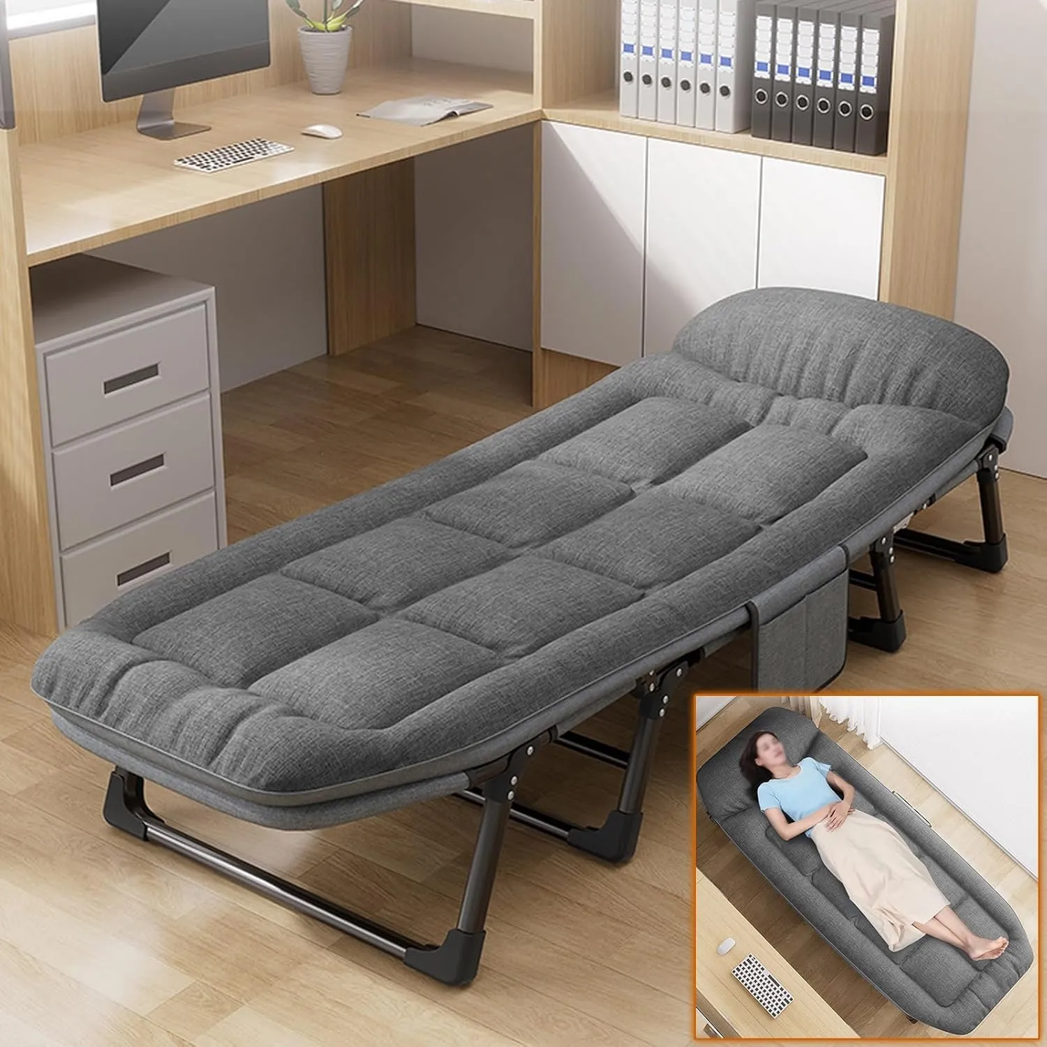 Camping Cots for Adults, 6 Positions Adjustable, Folding Camping Cot, Outdoor Portable Chaise Lounge Chair for Home Nap Beach Travel(170 * 55 * 30cm/66.9 * 21.7 * 11.8in)